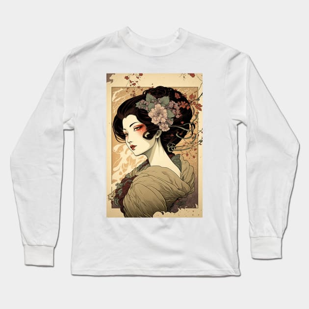 Japanese Woman in Spring - Art Nouveau Style Long Sleeve T-Shirt by ArtNouveauChic